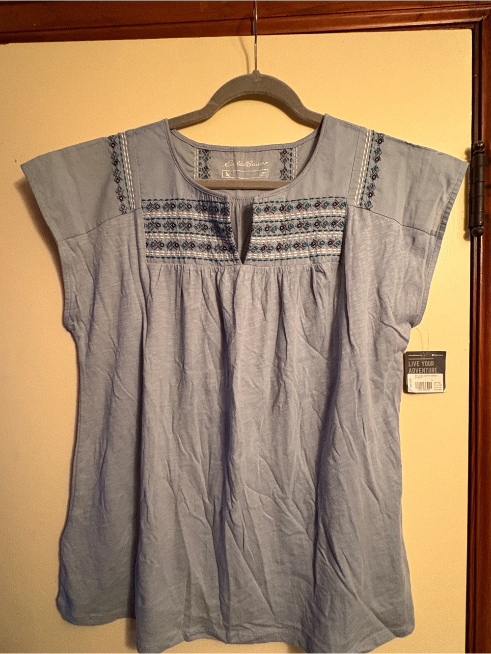 Eddie Bauer Light Blue Embroidered Yoke Top